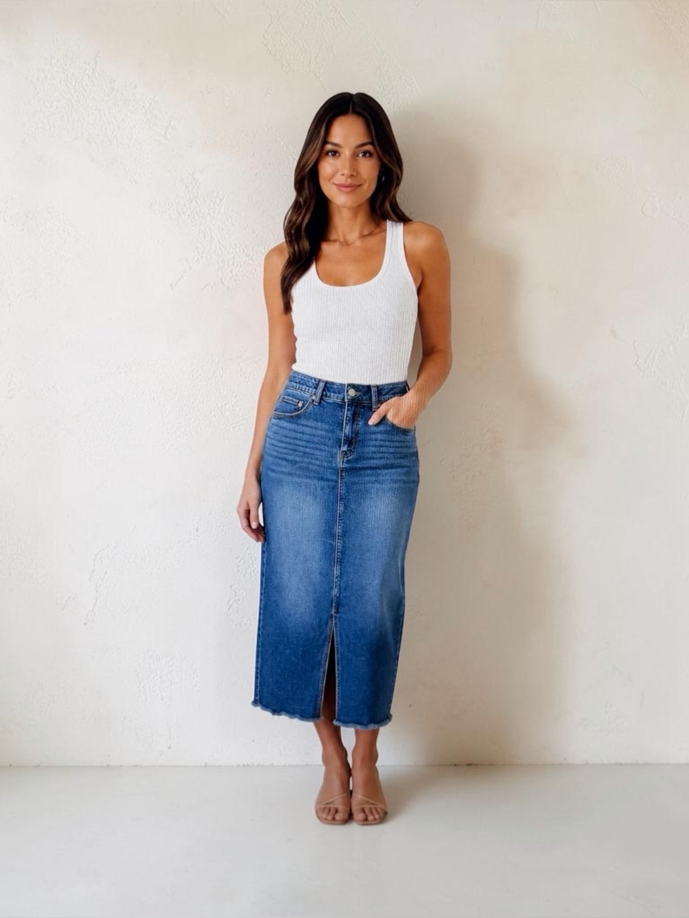 Mason & Belle Denim Midi Skirt Front Slit Womens sz 8/30 NWT